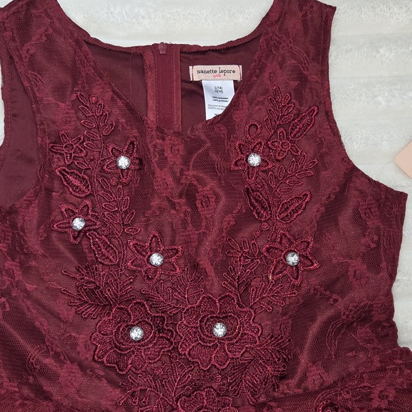 NANNETTE LEPORE NEW Girls L 14 BURGUNDY Sleeveless Floral Dress NWT - Picture 2 of 9